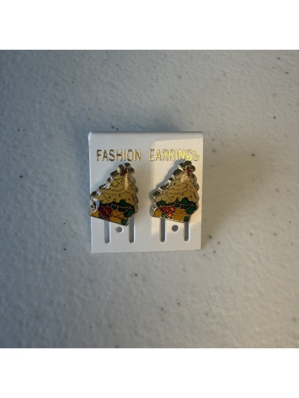 Vintage Christmas Tree Gifts Stud Earrings Enameled 80’s Holiday New